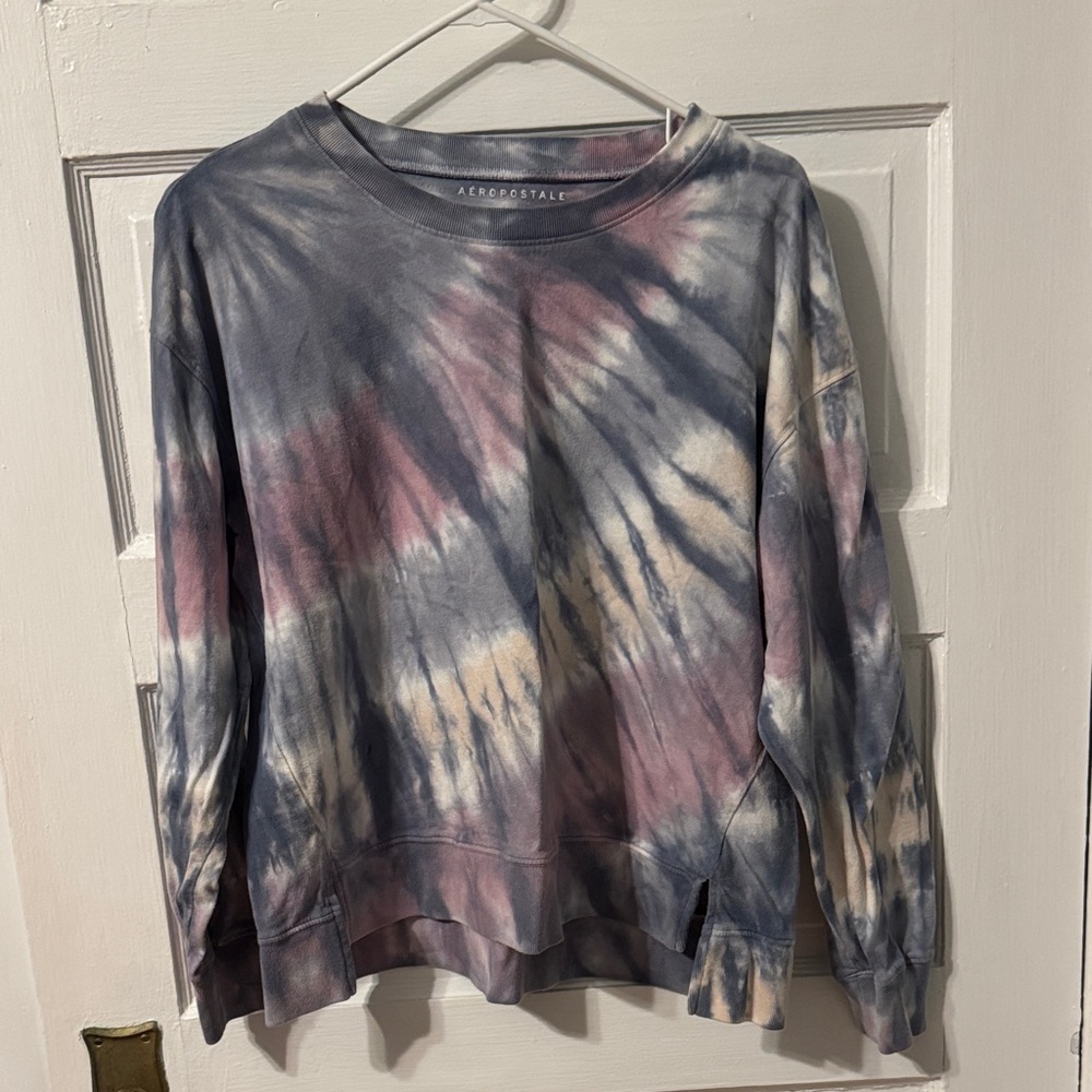 Aeropostale Relaxed Tie-Dye Sweatshirt in Blue, Pink, Cream